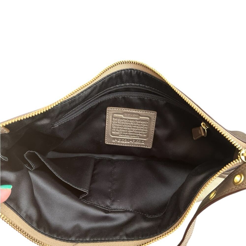 Coach Ashley Leather E/W Duffle Handbag, Metallic Gold Tan Hobo Brass/Steel - Picture 8 of 15
